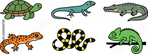 Canvastavla Cute Reptile and Amphibian Clipart Vector Set Featuring Simple Cartoon Turtle, L