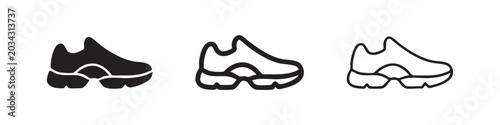Obraz na płótnie Chunky or platform sneaker icon set, trendy footwear vector illustration in different styles