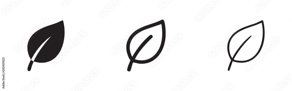 Fototapeta premium Green leaf plant icon set, eco nature concept, hand drawn doodle sketch vector