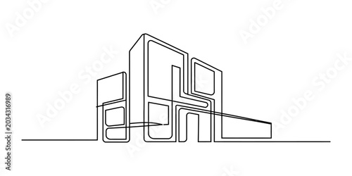Bild auf Leinwand Modern city building architecture drawn in a continuous single line style Vector