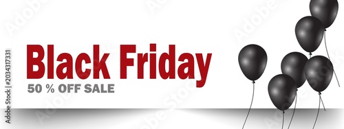 Black Friday Sale Banner with Dark Shiny Balloons on Transparent PNG Background. Luxury vector illustration with copy space for promotions and holiday marketing design.