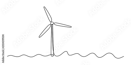 Φωτογραφία Single continuous line drawing of a wind turbine generating clean renewable ener