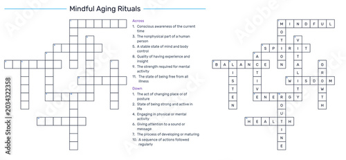 Tableau sur toile Mindful aging rituals crossword puzzle with blank spaces and clues