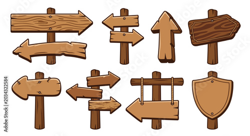 Tableau sur toile Wooden Signposts And Directional Arrows Vector Illustration