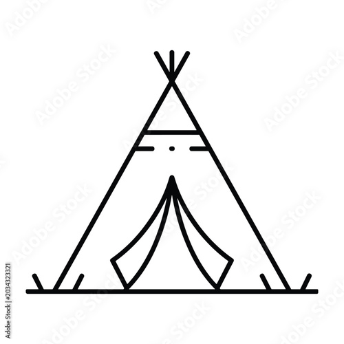 Minimalist teepee tent line art icon for camping and outdoor travel concepts