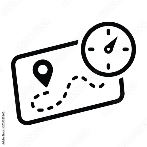 Travel map with location pin and compass navigation line art vector icon