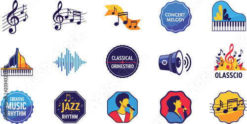 Canvas Print Music Rhythm and Classical Melody Vector Icon Collection Set