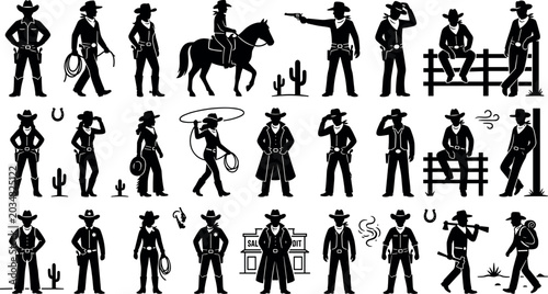 Photos Western Cowboy and Cowgirl Silhouettes Collection in Various Poses with Horse, L