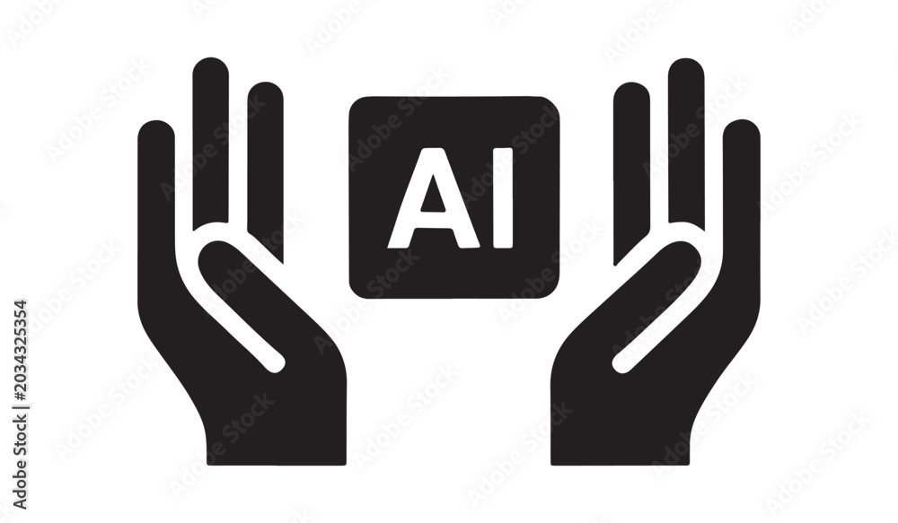 Fototapeta premium Hands holding AI icon representing artificial intelligence care protection and ethics