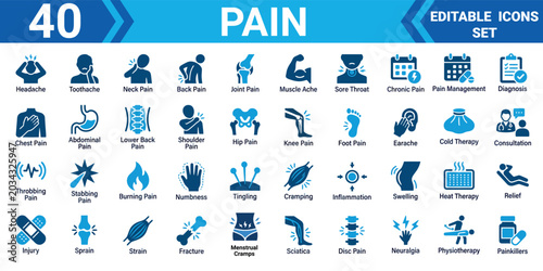 Quadro su tela Pain icon set 40 editable vector illustrations for healthcare medical designs