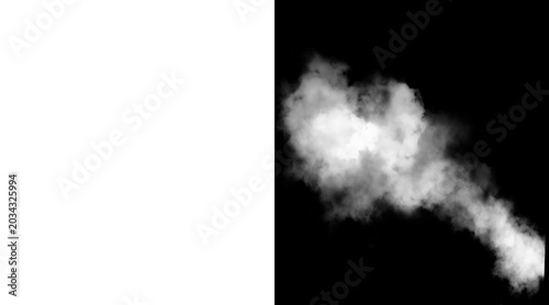 Bilde på lerret Atmospheric white smoke plume on black background, ethereal steam cloud texture,