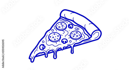 Blue Line Art Pizza Slice with Melting Cheese