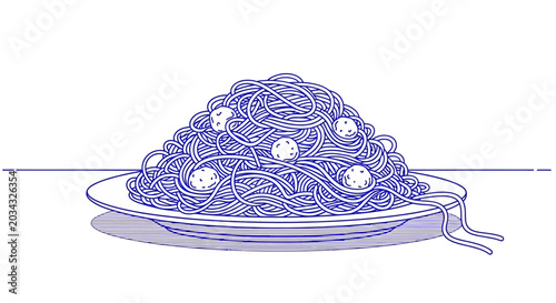 Spaghetti and Meatballs Line Art Illustration