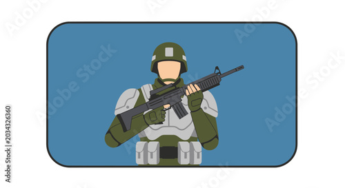 Cuadro en lienzo Soldier with Rifle Flat Design Illustration