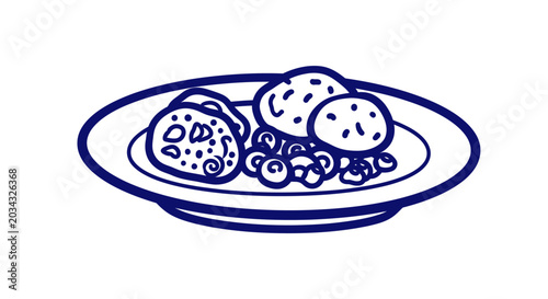 Hand drawn illustration of food on a plate