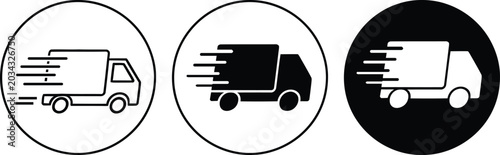 Delivery truck speed icons set with different background styles