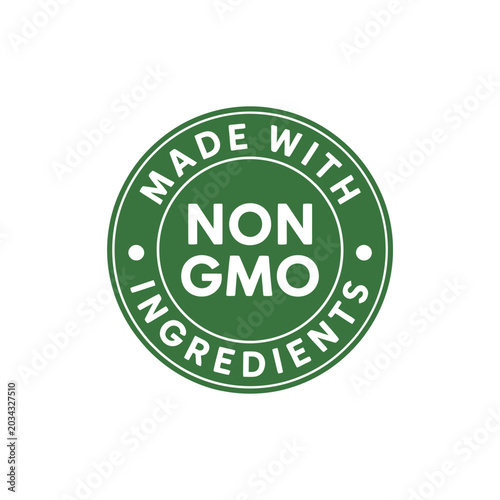 Photos non gmo ingredients label circular green badge with white text