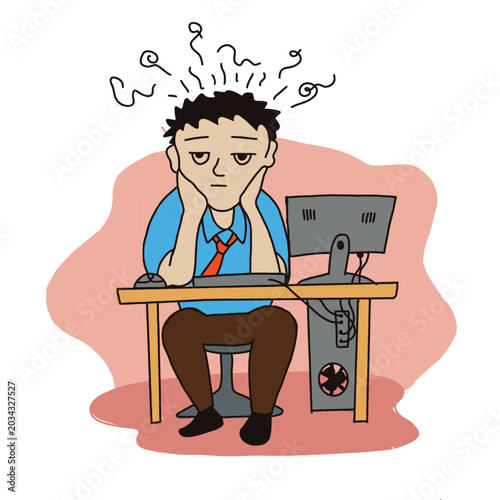 Work Burnout and Mental Fatigue Concept Illustration