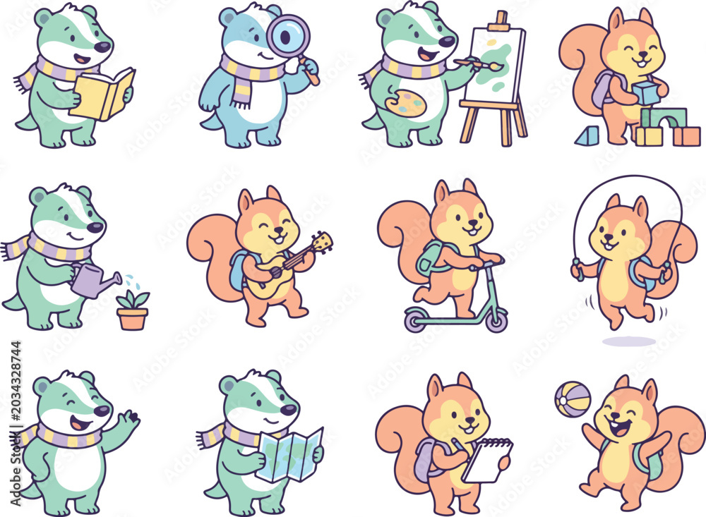 Fototapeta premium Cute Animal Cartoon Character Icon Set Vector Collection