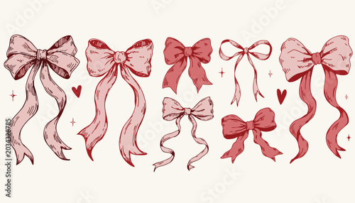 Elegant collection of pink and red bows with flowing ribbons