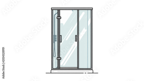 Modern sliding glass door partially open with frosted privacy panel Vector