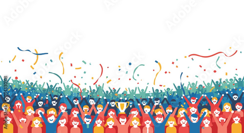 Tableau sur toile Excited Crowd Cheering with Confetti and Trophy