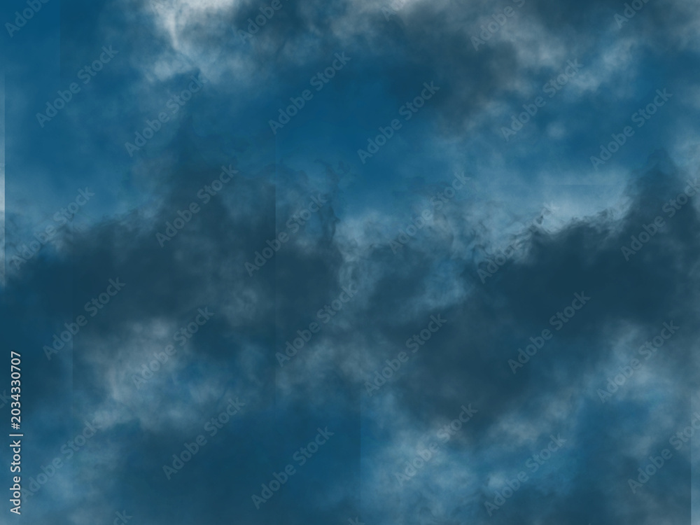 Obraz premium Dense dark storm clouds rendered with heavy thick textures and dramatic blue tones creating an atmospheric weather effect suitable for compositing projects presented as a high resolution image on tran