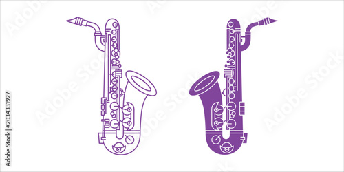 Canvas Print Two purple saxophones with abstract musical instrument