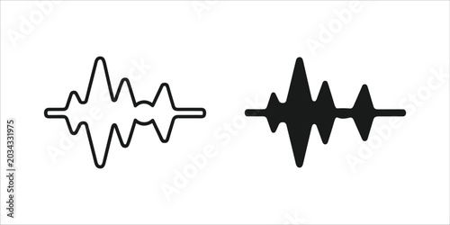 Two sound waves in black and white line and solid style