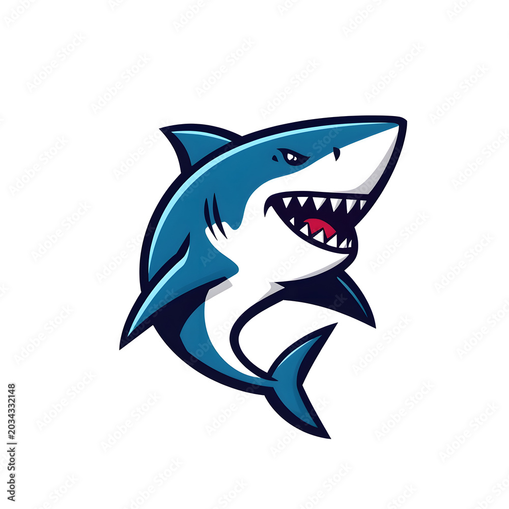 Naklejka premium Blue shark illustration with open mouth on a white background