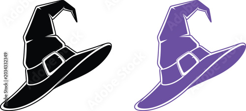 Canvastavla Witch hats illustration set black and purple gradient designs