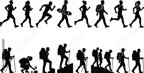 Photos Running and Hiking People Silhouette Collection with Backpackers Joggers and Out