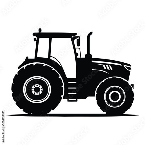 Foto Black silhouette of modern agricultural tractor isolated on white background flat icon