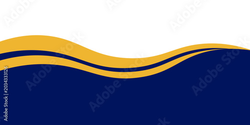 Abstract dark blue and yellow wavy lines on white background. Elegant dynamic corporate wave design illustration for banner, header, poster, or website backdrop.