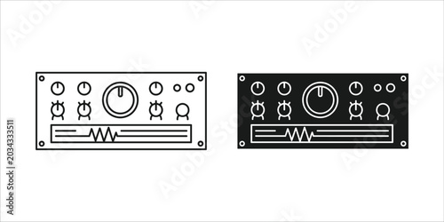 Tableau sur toile Black and white audio control panels with knobs and meter