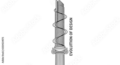 Bild auf Leinwand A conceptual illustration depicting the architectural evolution of design from classical columns to modern skyscrapers