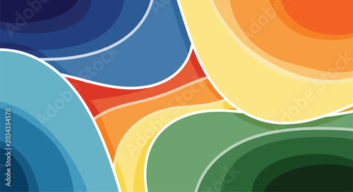 Abstract background with fluid, overlapping organic shapes featuring multiple layered color bands in a warm and cool palette, creating a gentle and harmonious visual.
