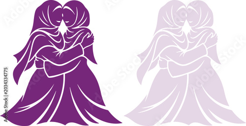 Photos Two Muslim Women Hugging in Hijab Vector Illustration isolated on white backgrou