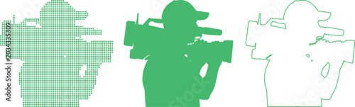 Cameraman Silhouette Variations Dotted Solid Outline Green On White videographer filming