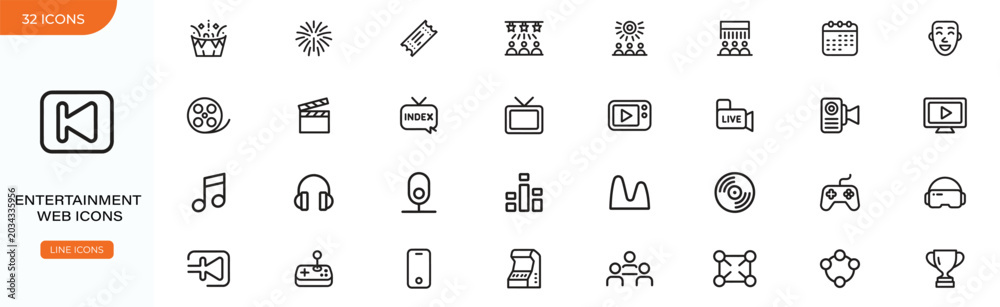 Fototapeta premium Collection of entertainment web icons in line style for digital design