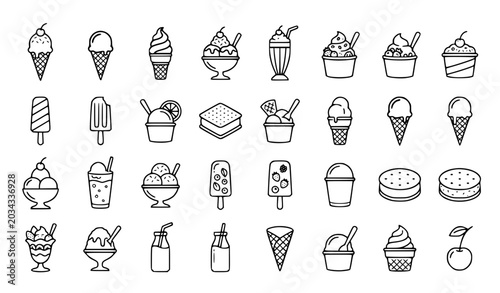Canvastavla Summer dessert ice cream and frozen treat icon set vector illustration