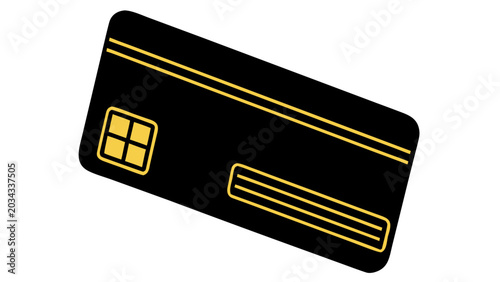 Canvas Print Stylized black credit card with gold accents including chip stripe and design el