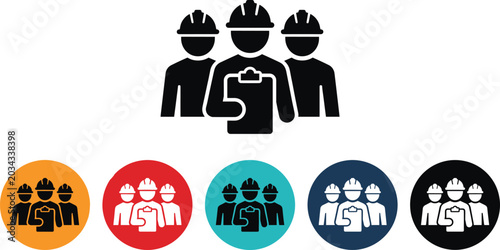 Photos Construction worker team icon showing foreman group with safety helmets and a ch