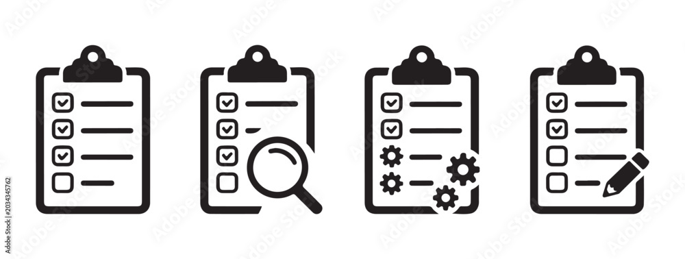 Φωτογραφία Checklist clipboard with checkmarks magnifying glass gears and pencil icons for business tasks review process