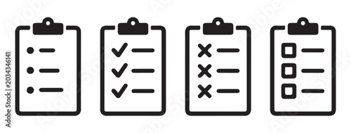 Photos Checklist clipboard icon set with check mark cross bullet points and square boxes vector illustration