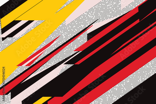 Foto Diagonal stripes in yellow, red, and black with halftone texture white