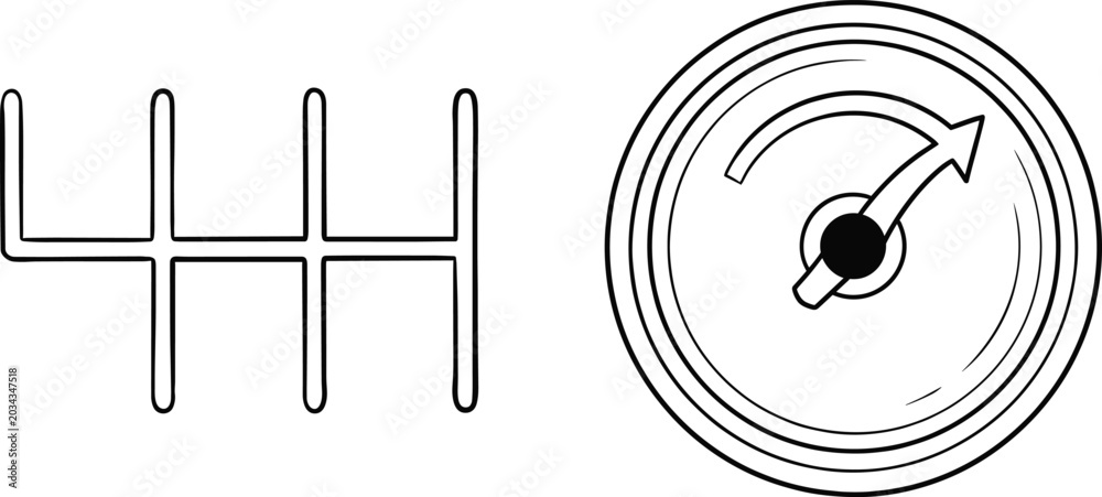 Εκτύπωση καμβά Manual gear shift pattern and automotive speedometer gauge outline illustration