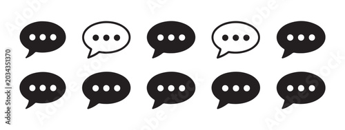 Tableau sur toile Solid black speech bubble icons with three dots for typing status and ongoing conversation visual