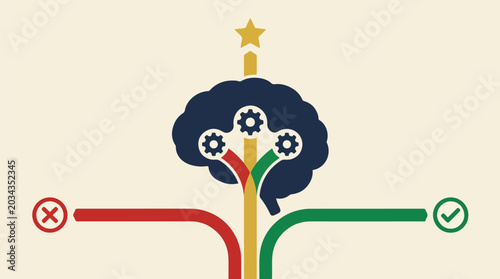 Decision Making Process and Brain Pathways Illustration