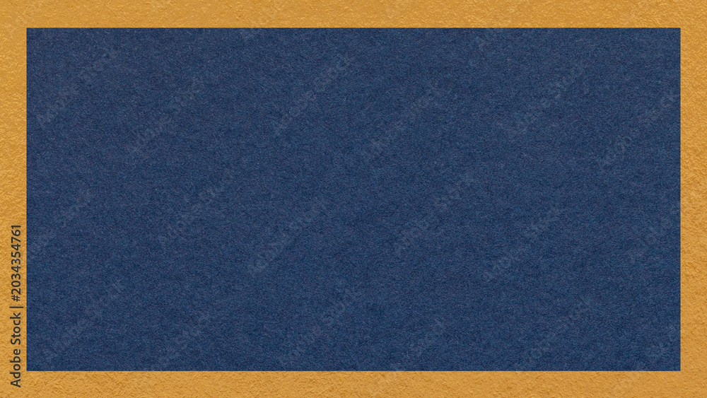 Fototapeta premium Textured dark blue paper background with ochre border. Backdrop with frame and copy space for banner, presentation